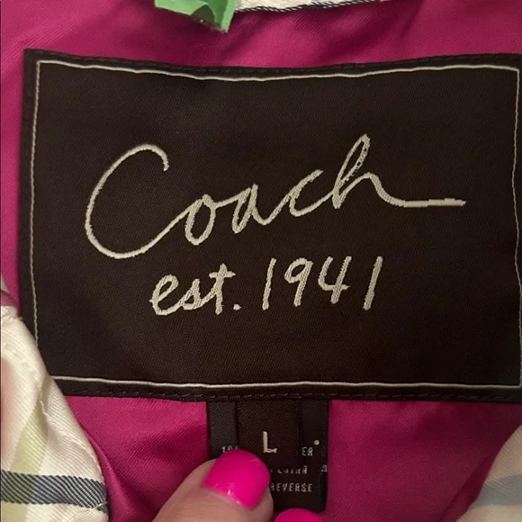 Coach Ivory Quilted Plaid Puffer Jacket with Multicolor Stripes - Picture 2 of 7